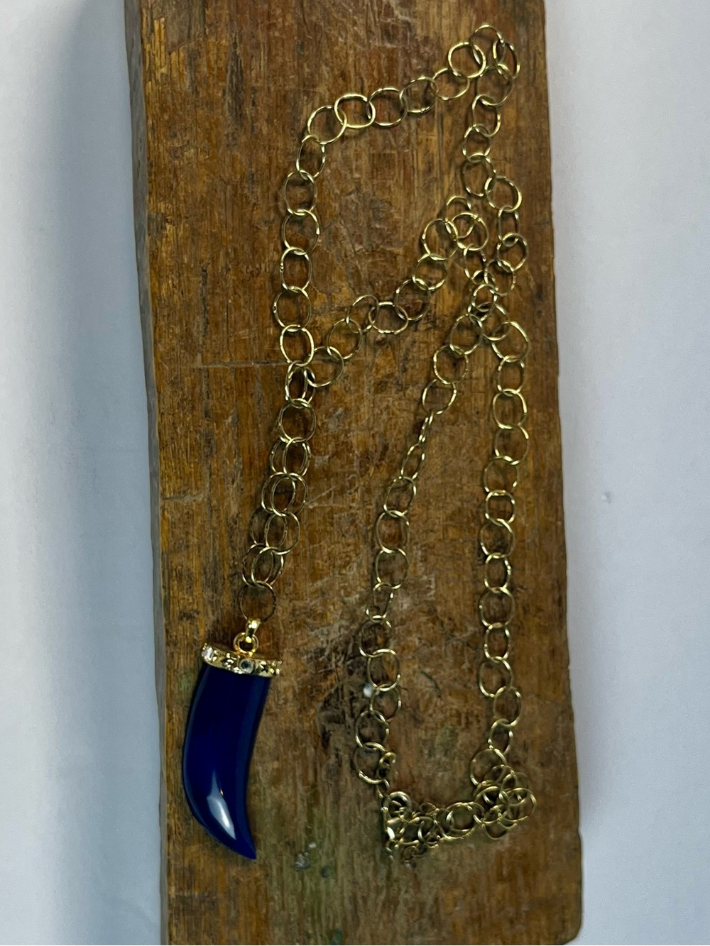 Gold Chain Necklace with Blue Horn Pendant